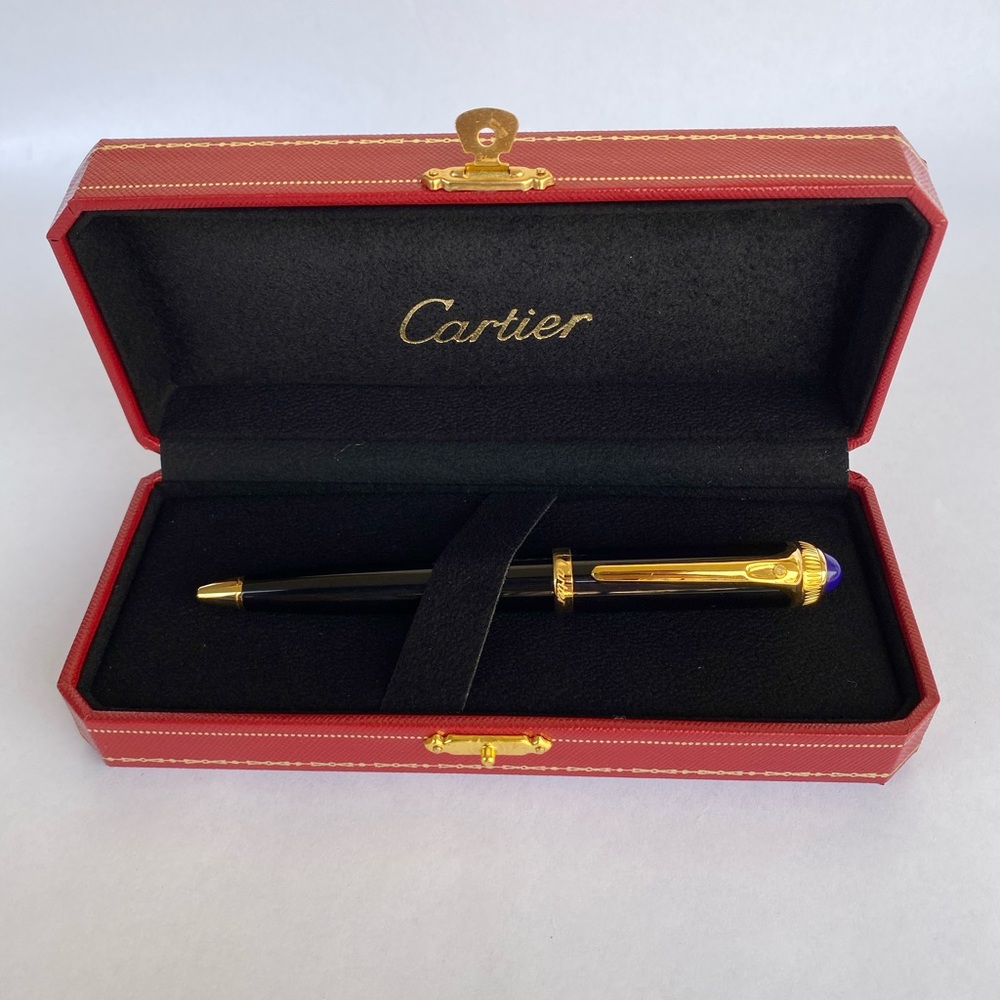 Used Cartier Ballpoint Pen Black Gold Coated